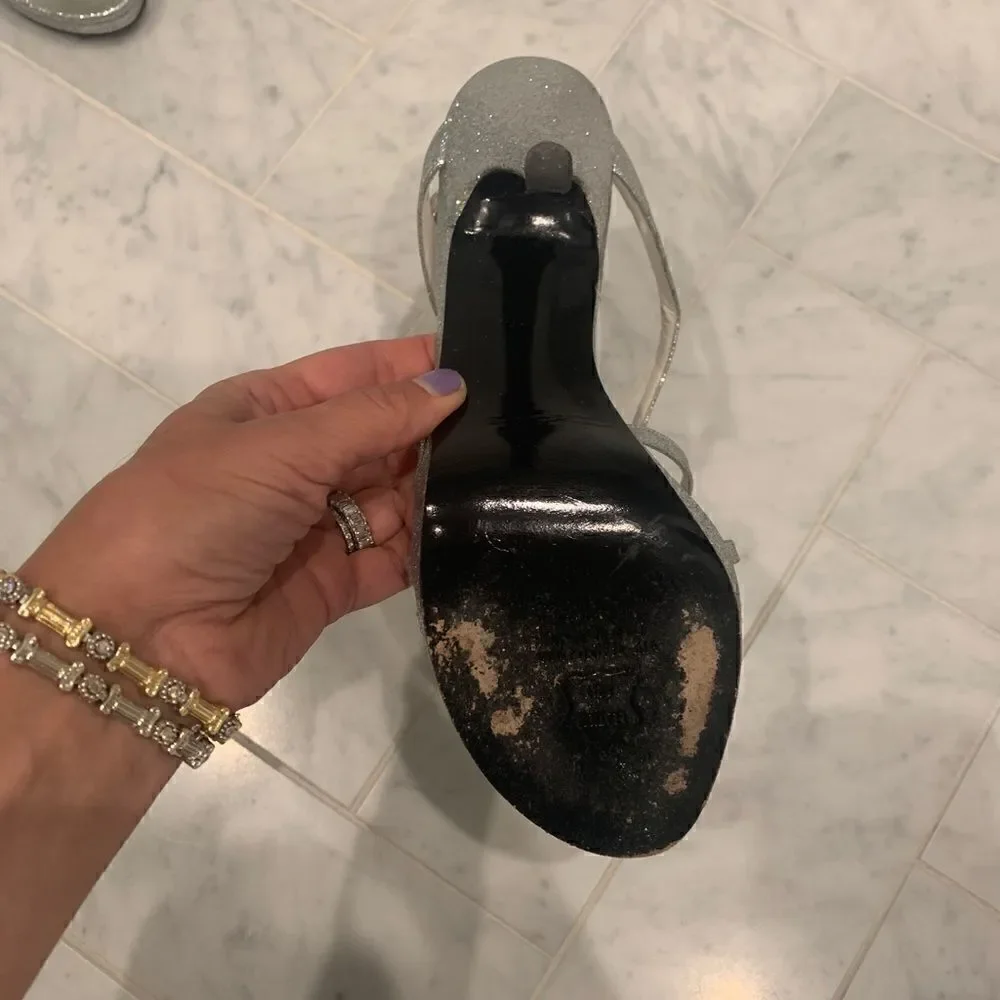 STUART WEITZMAN🤍Silver glitter platform slingback